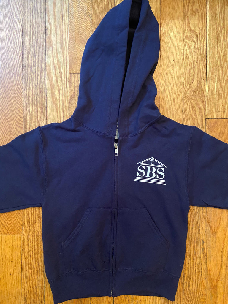 SBS Navy Blue Zip-Front Hooded Sweatshirt with logo